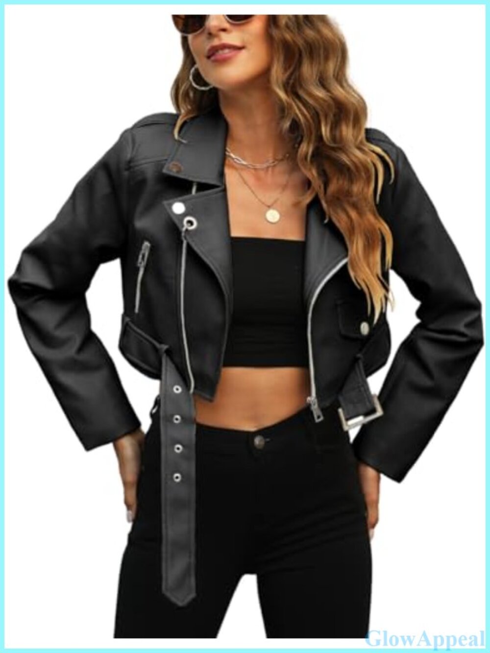 Cropped Faux Leather Jacket PU Moto Bomber Coat Women's Cropped Biker